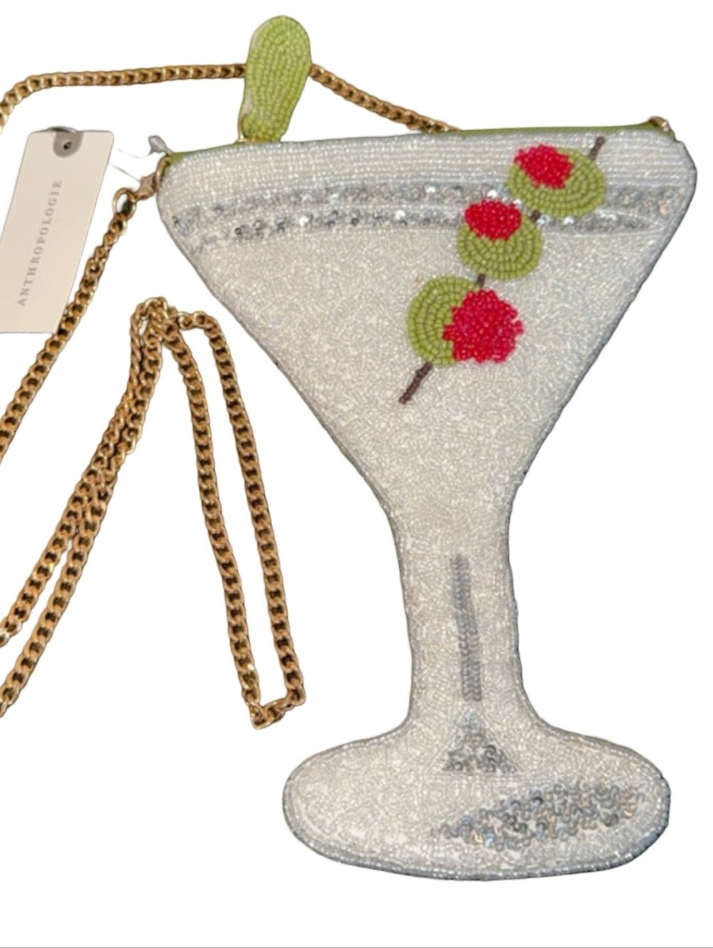 NWT Maeve Anthropologie Beaded Martini Glass Crossbody Bag Cocktail Novelty - Picture 1 of 8